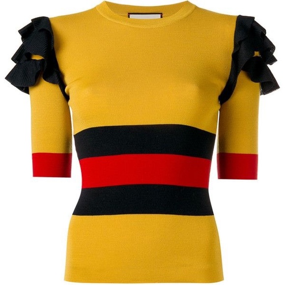 Gucci Wool Crewneck Top Yellow/Navy/Red Size L